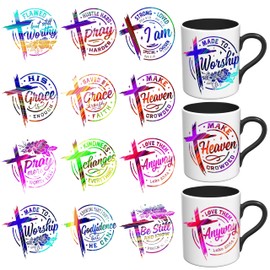 Elewins UV DTF Cup Wraps - 12 pcs Cup Transfer Paper - Removable - DIY UV DTF Transfer Papers for Mug Cups,Notebook&Smooth Surfaces (Christian Quotes Cross)