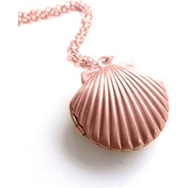 Sea Shell Locket, Mermaid Valentine Necklace, Beach Locket, Sliver Tone Brass, Little Shell Locket, Nautical Jewelry (Rose gold)