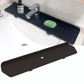 Kitchen Sink Splash Guard,Sink Protectors for Kitchen Sink,Sink Mat,Sponge Holder,Silicone Faucet Handle Drip Catcher Tray for Kitchen Bathroom Sink Accessories(Black,24”x 5.8”)