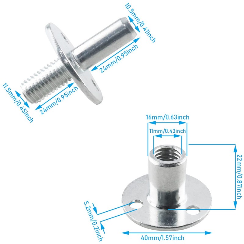 WHYHKJ 2 Sets Metal M12 Bed Post Connector Screw-in T-Nut