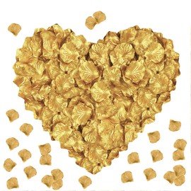 AWCCXMYM 300PCS Fake Rose Petals for Romantic Night Romantic Festive Atmosphere Creation for Marriage Proposa Wedding Valentine's Day Decoration Party Activities (Gold)