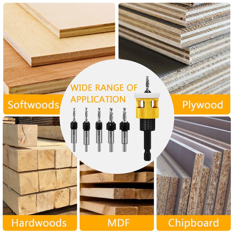 Countersink Drill Bit Set for Wood, 7Pcs Counter Sink Drill