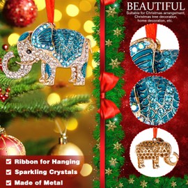 BIZIBAFF Metal Elephant Christmas Ornaments - Blue Elephant Ornaments for Christmas Tree Decorations Xmas Keepsake Gifts for Kids Women Men Girl Boys Animal Lovers