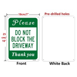 2 Pack Please Do Not Block The Driveway Thank You Signs, Metal Reflective 10" x 7" No Parking Sign Rust Free Aluminum, Easy Mounting Indoor or Outdoor Use, Waterproof Durable Ink