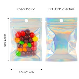 Resealable Mylar Bags | 100 Pcs 3 X 4 Inch | Smell Proof mylar Bag Heat Seal Cute Packaging Foil Food Sealable Small Front Clear Plastic Colored for Storage Candy Beef Jerky Jewerly Product