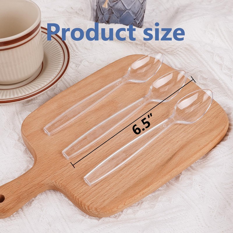 100 Count Plastic Spoons,Heavy Clear Plastic Spoons, Plastic Silverware,Premium Disposable