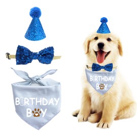 Waghaw Dog Birthday Bandana， Dog Birthday Hat Dog Birthday Gift Birthday Hat for Dog Dog Bow Tie Dog Birthday Party Supplies Dog Birthday Party(Large)