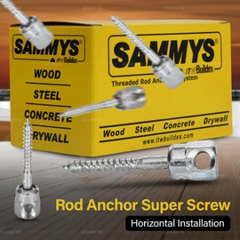 Sammys 8021957-25 1/4 x 2'' Horizontal Rod Anchor Super Screw with 3/8 in. Threaded Rod Fitting, for Wood (Pkg.=25) , Zinc