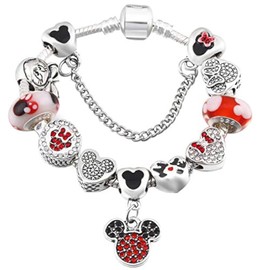 ZEBRAGO Mouse Charm Bracelet Love Heart Jewelry Christmas Gift, M 码（中码）, Rhinestone