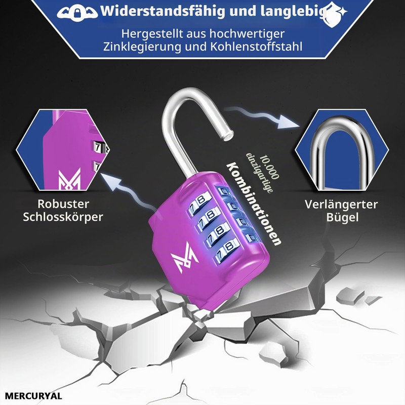 MERCURYAL Padlock Combination - Lock Lock - Security 4 Numbers