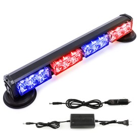 BooYu 14.8" Red/Blue Battery Powered Police Firefighter Emergency Strobe Lights Bar for Trucks/Vehicles Rechargeable Wireless Rooftop Mini Hazard Flashing LED Beacon Warning Light w/Magnetic Base