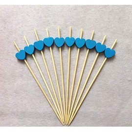 AILEXI Cocktail Sticks 100 Counts Wooden Toothpicks Party Supplies frill finger food fruits sandwich nibbles - Blue Hearts