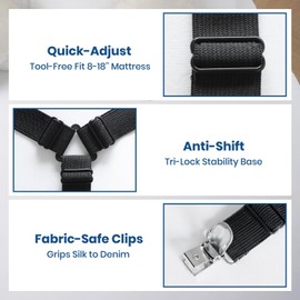 FeelAtHome Bed Sheet Straps | Bed Sheet Holder Straps for Twin Queen King Sheet Clips to Keep Bedsheets in Place - Fitted Sheet Straps for Corners - 4 Pack, Black