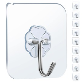 OFIYE Wall Hooks - 22lb(Max) Heavy Duty Adhesive Hooks for Hanging, Waterproof and Rustproof, Transparent Design, Bathroom Kitchen Hooks (10 Pack) (10, Medium)