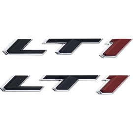 Pair Set LT1 Emblem 3D Side Door Badges Sticker Nameplate Replacement for Camaro (Chrome Black Red)