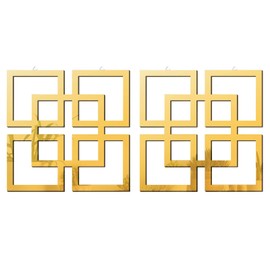 flangairy 2 Piece Gold Geometric Wall Mirrors, 11.8 Inch Wooden Frame Acrylic Mirror Decor for Bathroom Bedroom Living Room Modern Farmhouse Home Decorations
