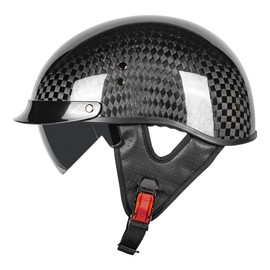 Carbon Fiber Motorcycle Half Helmet for Adults – DOT Approved Lightweight Open Face Helmets with Smoked Sun Visor, Retro Skull Cap Design for Men & Women Summer Riding (12K-Glossy Black,X-Large)