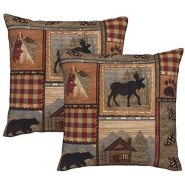 DATANSEN Set of 2 Square 20x20 inch Retro Brown Throw Pillow Covers Rustic Lodge Bear Moose Decorative Throw Pillowcase for Home Sofa Thick Cotton Linen Cushion Cases (50x50 cm) Paw Prints Cabin