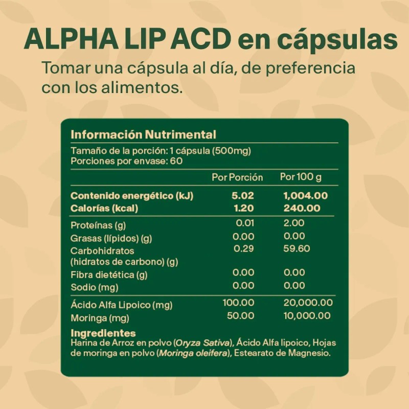 Acido Alfa Lipoico Moringa 60 Capsulas Vitalbotanics Sabor ACDIALF_LIP_60