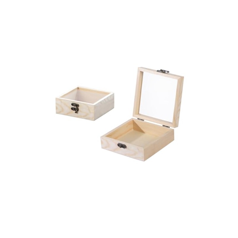 CALFOVERA 4.72×4.72×1.97 Inch Wooden Square Storage Box with Glass Hinge