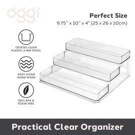 Oggi 3 Tier Spice Organizer & Pantry Storage- For Shelf, Kitchen Cabinet, Spice Rack, Pantry Organization and Storage, Clear Shelves