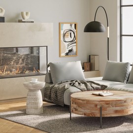 SIMPLIHOME Boyd SOLID MANGO WOOD 13 Inch Wide Round Contemporary Wooden Accent Table in White Wash, Fully Assembled, For the Living Room and Bedroom