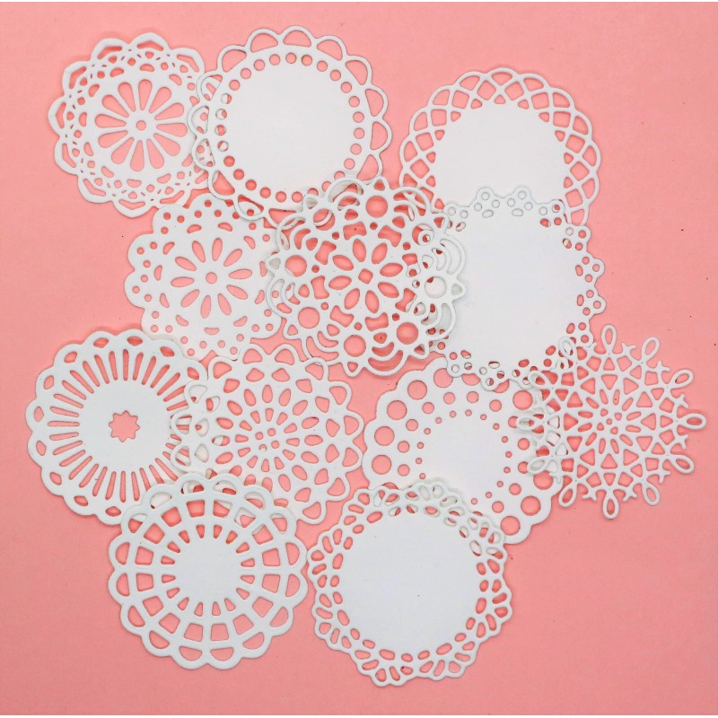 Small Tiny Doilies 12 pc white Paper Die Cut Scrapbook