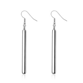 Minimalist Sterling Silver Plated Long Bar Dangle Drop Earrings for Women Elegant Hook Dangling Hypoallergenic Fashion Simple Geometric Jewelry for Women Birthday Bff Mom (Silver)