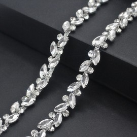 3 Yards Rhinestone Trim Chain Silver String Strips Crystal Applique Fringe Ribbon Beads Sewing for Dress DIY Party Wedding Bouquet Decoration Bridal Costume Embellishment
