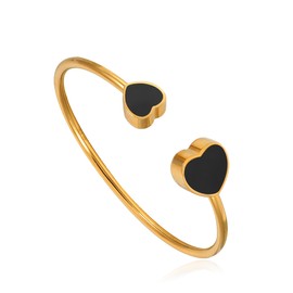 JJDreams Intarsia Shell Bangle Love Heart Open Bracelet Boho Open Crystal Bangle Bracelets Jewellery for Women,black middle