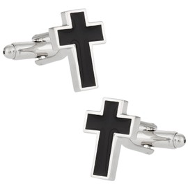 Men's Christian Cross Cufflinks in Black Cuff Links Baptism Wedding Groomsmen Groom Silver Includes Travel Presentation Gift Box