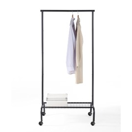 SunnyPoint Rolling Garment Rack with Shelf – Heavy-Duty Metal Clothing Rack on Wheels, 64.9” Tall Clothes Organizer with Bottom Storage, Black