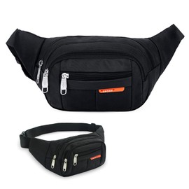 Fanny Pack, Black Belt Crossbody Bag for Men Fanny Waist Pack with 4 Zipper Pockets Oxford Cloth Bum Bag Fannypack for Outdoor Cycling Running