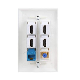 4 HDMI Keystone Wall Plate,IQIAN 1 - Cat6 Ethernet 1 - Coax Cable TV F Type Port HDMI 2.0 Decorative Female to Female(White) …