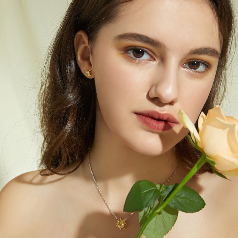 Suplight 925 Sterling Silver Sun Earings, Hypoallergenic Purple Earrings Studs,