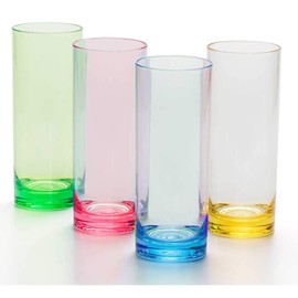 YINJOYI 12 oz Highball Drinking Glasses Plastic Tumblers Tall Kids Water Cups Adults Glassware Colored Picnic Drinkware Reusable Set of 4