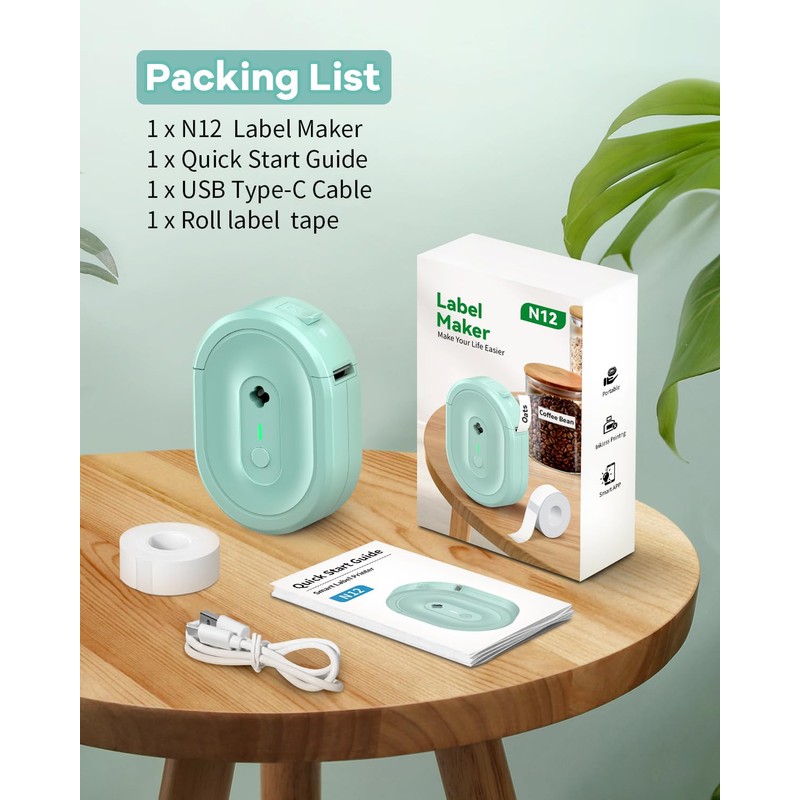 Anycash N12 Label Maker Machine, Portable Bluetooth Mini Label Printer,