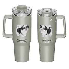 SERENGETI 40 Oz Ultimate Tumbler with Handle and Straw - Vacuum Insulated Tumbler with Straw and Lid - Stainless Steel Travel Mug for Pet Lovers - 3D Designs of your favorite Dog (Shih Tzu Black)