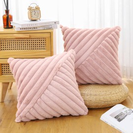 JOTOM Set of 2 Faux Fur Plush Cushion Covers, Decorative Soft Striped Fuzzy Cushion Cover Cushion Covers Sofa Cushion Decorative Cushion Cover for Living Room Bedroom Decoration (50 x 50 cm, Pink)