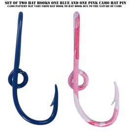 Two Eagle Claw Pink Camo and Blue Hat Hook Fish Hook Money/Tie Clasp - (Set of Two Hooks one Pink Camo and one Blue)