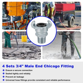 JIOTAR Carbon Steel 3/4" NPT Chicago Fitting - 4 Pack Universal Coupling Air Hose Fittings