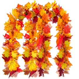 2 Pcs Autumn Decorations, Artificial Autumn Leaves Garland for Home Decoration, Maple Leaf Fall Garlands Hanging for Indoor & Outdoor Home Thanksgiving Decor Fireplace Party Christmas