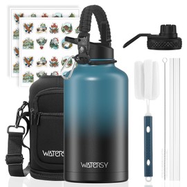 WATERSY Stainless Steel Vacuum Insulated Water Bottle 64oz, Drink Flask Metal Water Bottles 1890ml with 2 Lids Leakproof (Straw Lid and Spout Lid) Keep 24 Hours Cold Drinks for Sport, Work, Travel