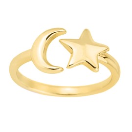 Aloluo Moon and Star Statement Ring for Women Gold Plated Open Band Finger Rings Adjustable Expandable Comfort Fit Anniversary Birthday Party Jewelry Gifts, Metal, No Gemstone