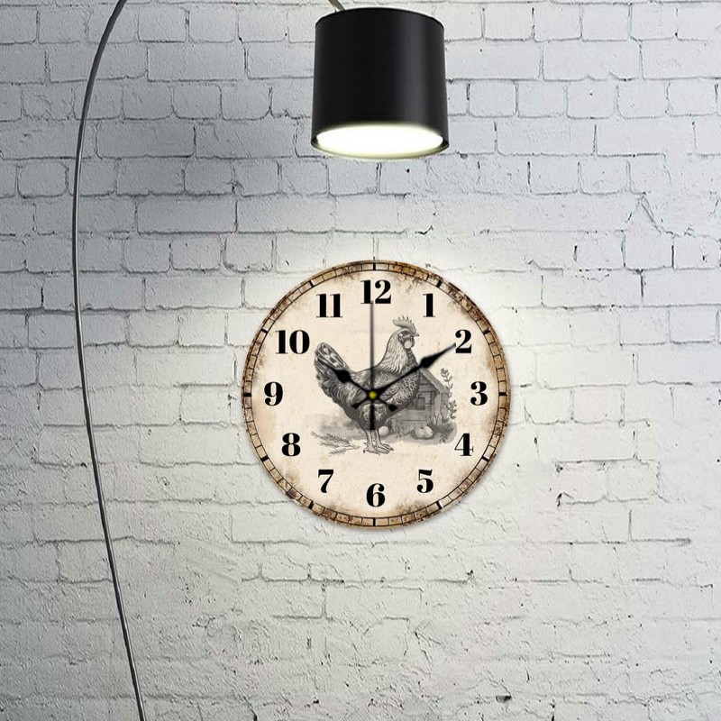 CHGCRAFT Wall Clock Country Style Chicken Wall Clock Non-Ticking Clock