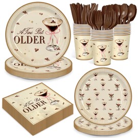 168pcs Martini Bow Party Supplies A Tini Bit Older Paper Plates Napkins Espresso Martini Cocktail Coffee Tableware Set Paper Cups Brown Martini Birthday Party Supplies for Bar Wedding Decor Serves 24