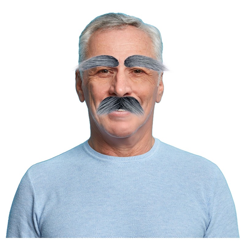 Koonfan Grey Old Man Mustache and Eyebrows Grandpa Costume Fake