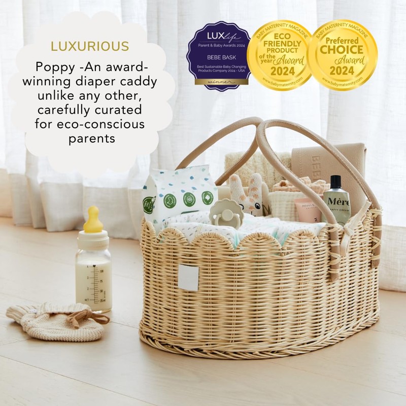 BEBE BASK Premium Baby Diaper Caddy Organizer - Handmade &