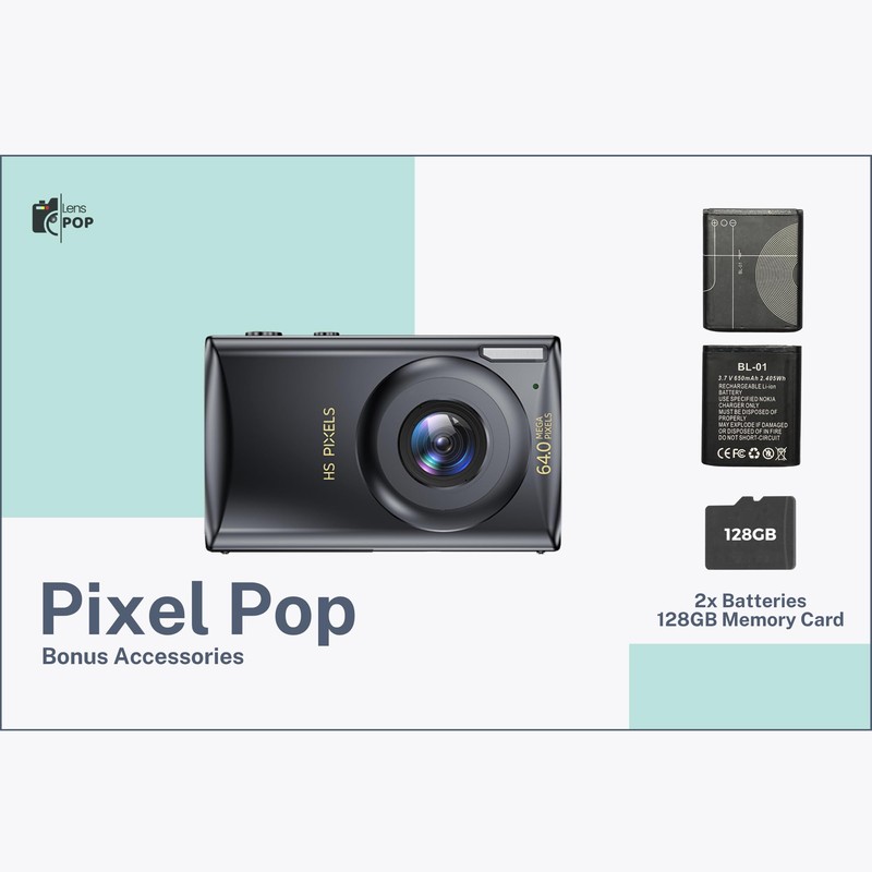 Lenspop 64 MP Digital Compact Camera with Flash, Digital Camera