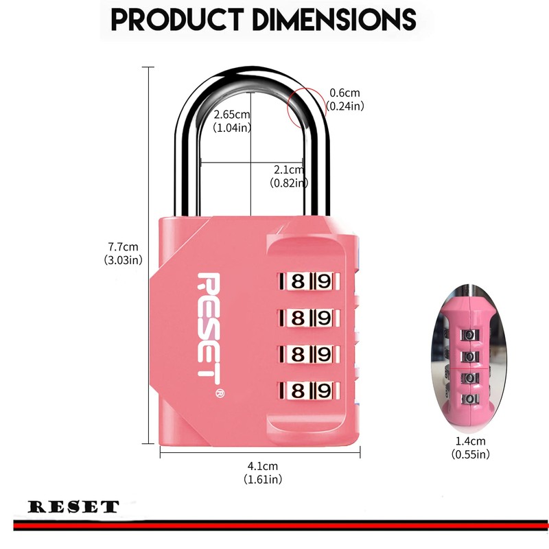 RESET-060 4 Digit Combination Lock,Outdoor Padlock,Indoor Padlock for School Gym